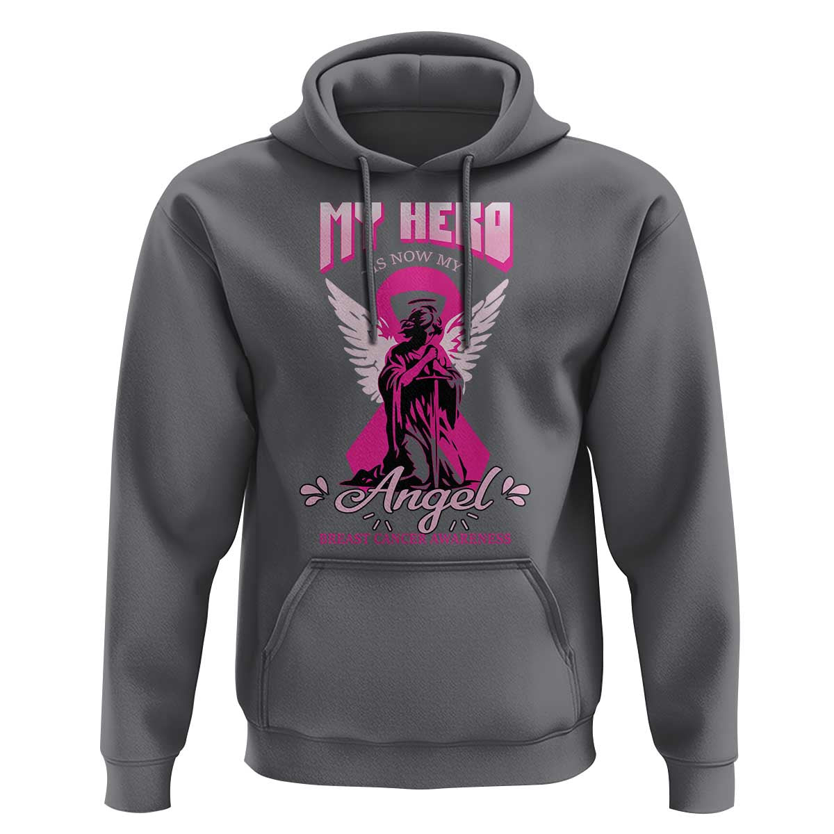 Breast Cancer Awareness Hoodie My Hero Is Now My Angel Pink Ribbon Cancer Warrior - Wonder Print Shop