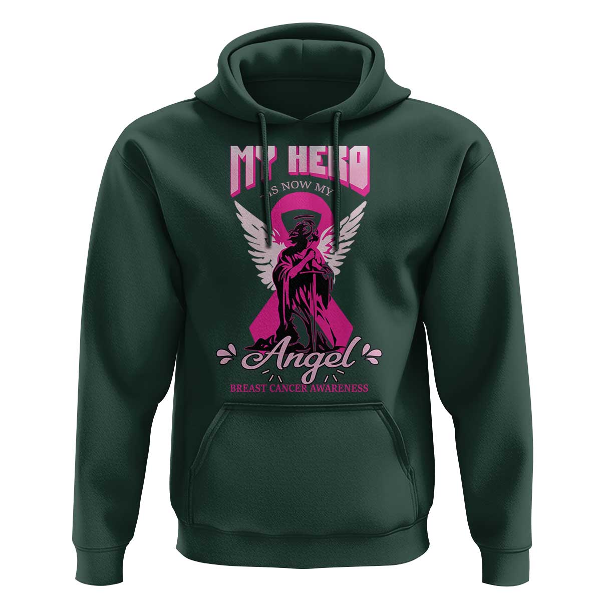Breast Cancer Awareness Hoodie My Hero Is Now My Angel Pink Ribbon Cancer Warrior - Wonder Print Shop