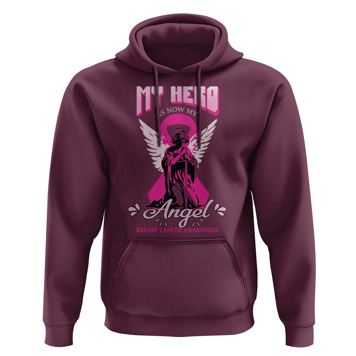 Breast Cancer Awareness Hoodie My Hero Is Now My Angel Pink Ribbon Cancer Warrior - Wonder Print Shop