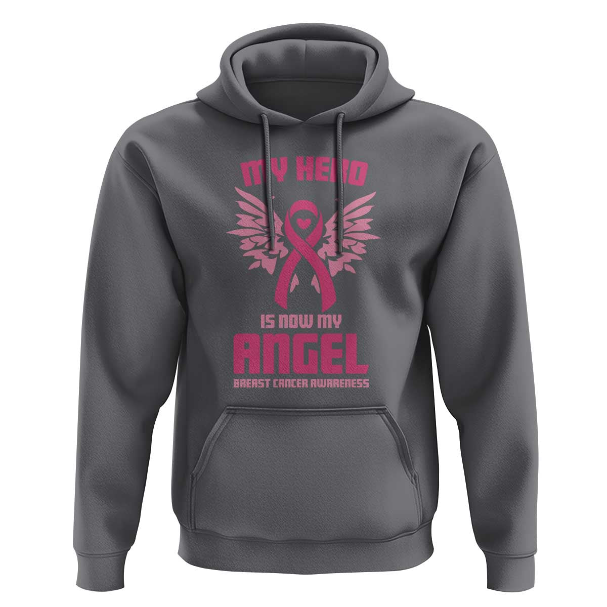 Breast Cancer Awareness Hoodie My Hero Is Now My Angel Pink Ribbon Wings Heart - Wonder Print Shop