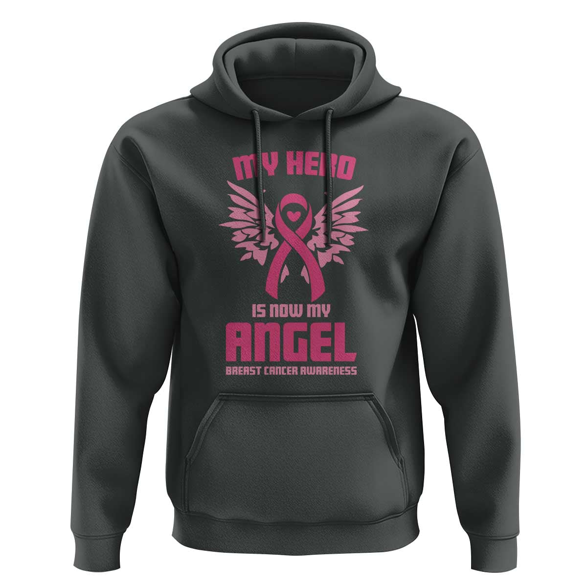 Breast Cancer Awareness Hoodie My Hero Is Now My Angel Pink Ribbon Wings Heart - Wonder Print Shop
