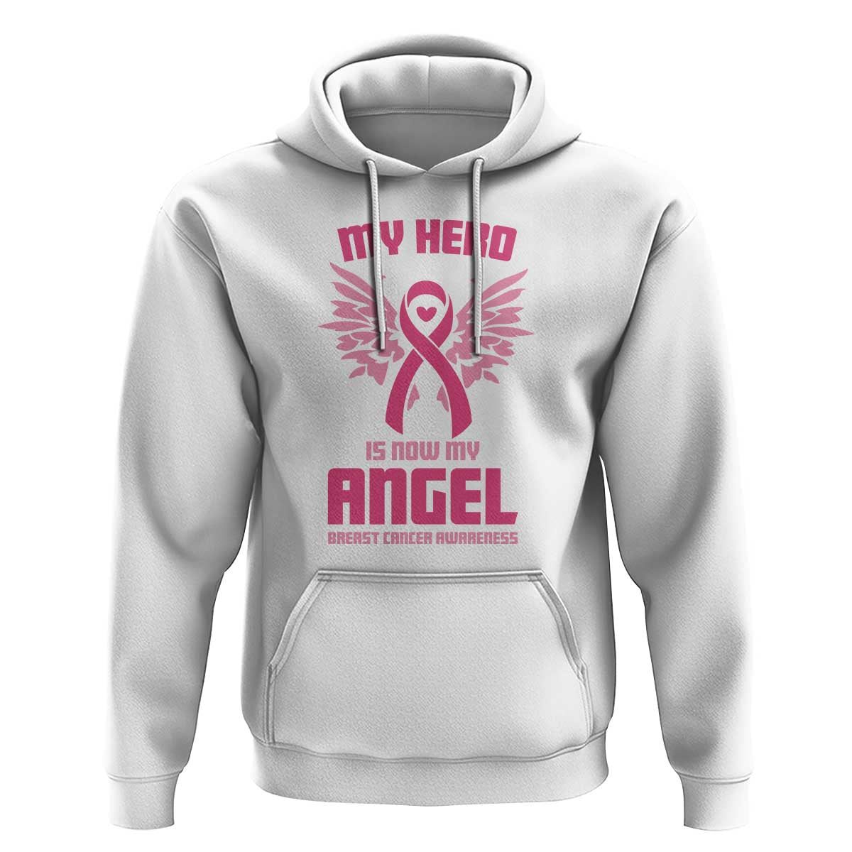 Breast Cancer Awareness Hoodie My Hero Is Now My Angel Pink Ribbon Wings Heart - Wonder Print Shop