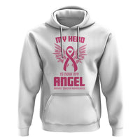Breast Cancer Awareness Hoodie My Hero Is Now My Angel Pink Ribbon Wings Heart - Wonder Print Shop