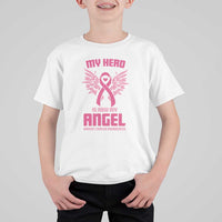 Breast Cancer Awareness T Shirt For Kid My Hero Is Now My Angel Pink Ribbon Wings Heart - Wonder Print Shop