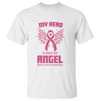 Breast Cancer Awareness T Shirt My Hero Is Now My Angel Pink Ribbon Wings Heart - Wonder Print Shop