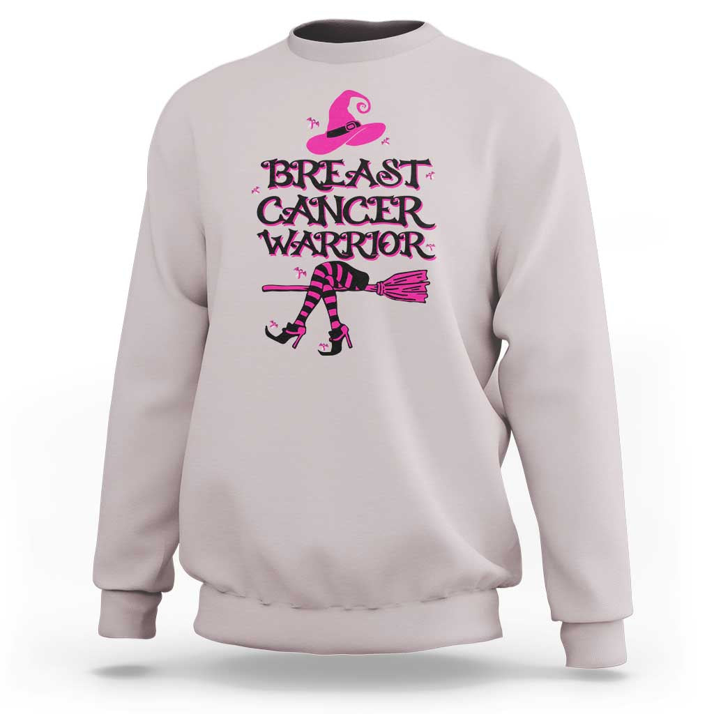 Breast Cancer Warrior Witch Sweatshirt Hat Shoes Broom Pink Ribbon Witchy Vibe - Wonder Print Shop