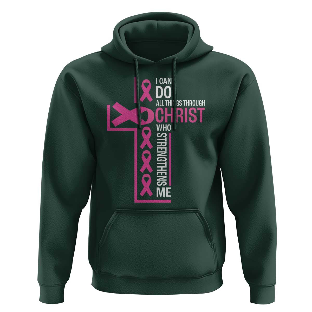 Breast Cancer Awareness Hoodie I Can Do All Things Through Christ Who Strengthens Me Pink Ribbon - Wonder Print Shop