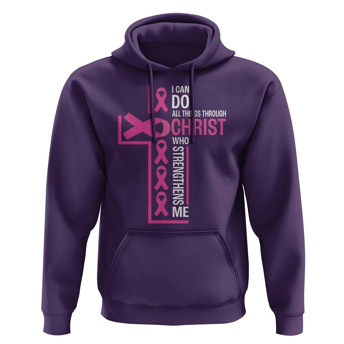 Breast Cancer Awareness Hoodie I Can Do All Things Through Christ Who Strengthens Me Pink Ribbon - Wonder Print Shop