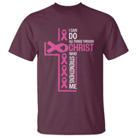 Breast Cancer Awareness T Shirt I Can Do All Things Through Christ Who Strengthens Me Pink Ribbon - Wonder Print Shop