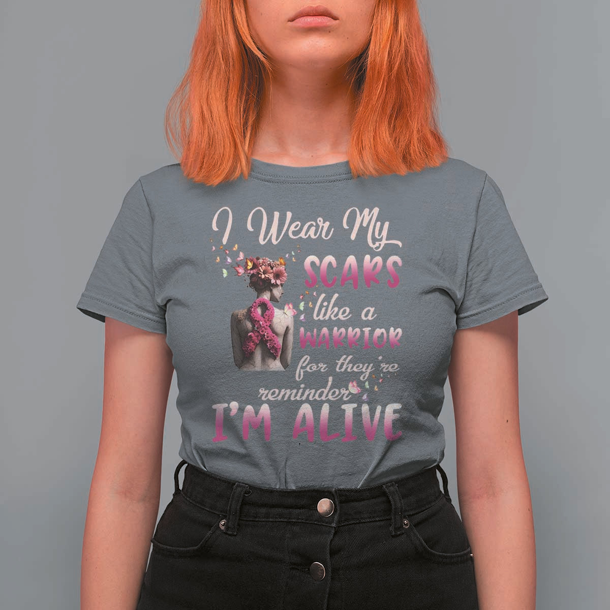 Breast Cancer Awareness T Shirt For Women I Wear My Scars Like A Warrior For They're Reminder I'm Alive Butterfly - Wonder Print Shop