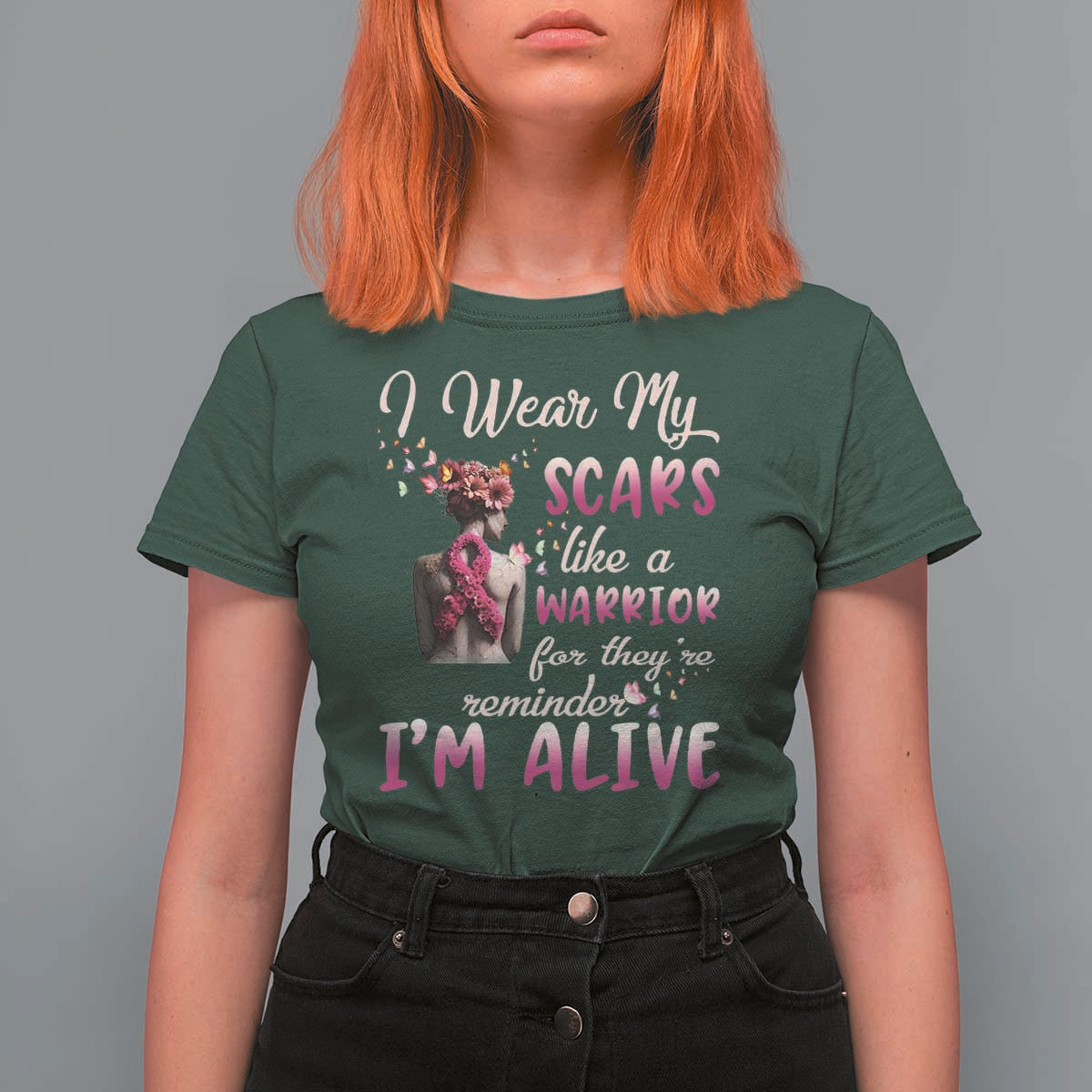 Breast Cancer Awareness T Shirt For Women I Wear My Scars Like A Warrior For They're Reminder I'm Alive Butterfly - Wonder Print Shop