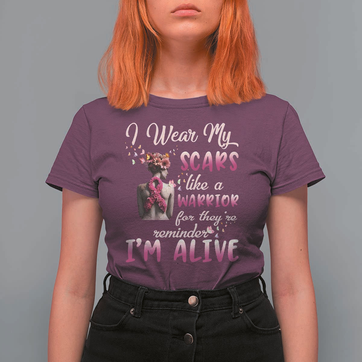 Breast Cancer Awareness T Shirt For Women I Wear My Scars Like A Warrior For They're Reminder I'm Alive Butterfly - Wonder Print Shop