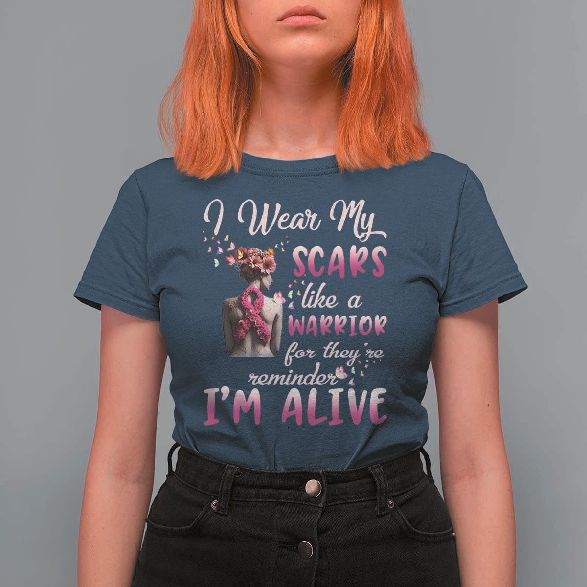 Breast Cancer Awareness T Shirt For Women I Wear My Scars Like A Warrior For They're Reminder I'm Alive Butterfly - Wonder Print Shop