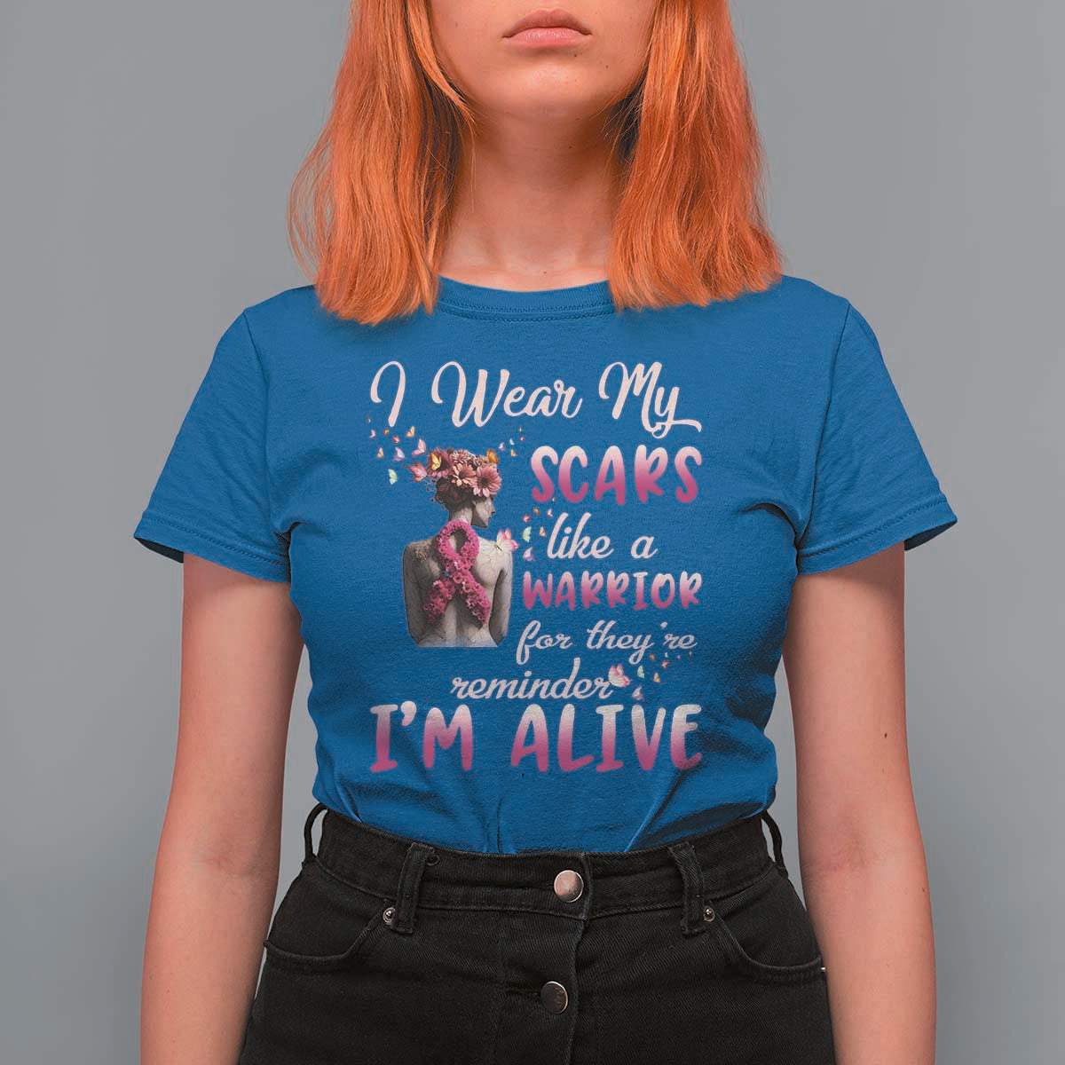 Breast Cancer Awareness T Shirt For Women I Wear My Scars Like A Warrior For They're Reminder I'm Alive Butterfly - Wonder Print Shop