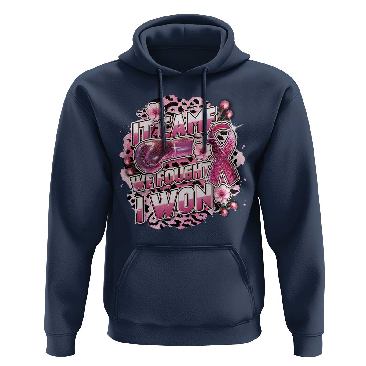 Breast Cancer Awareness Hoodie It Came We Fought I Won Boxing Gloves Pink Ribbon Flowers Leopard - Wonder Print Shop