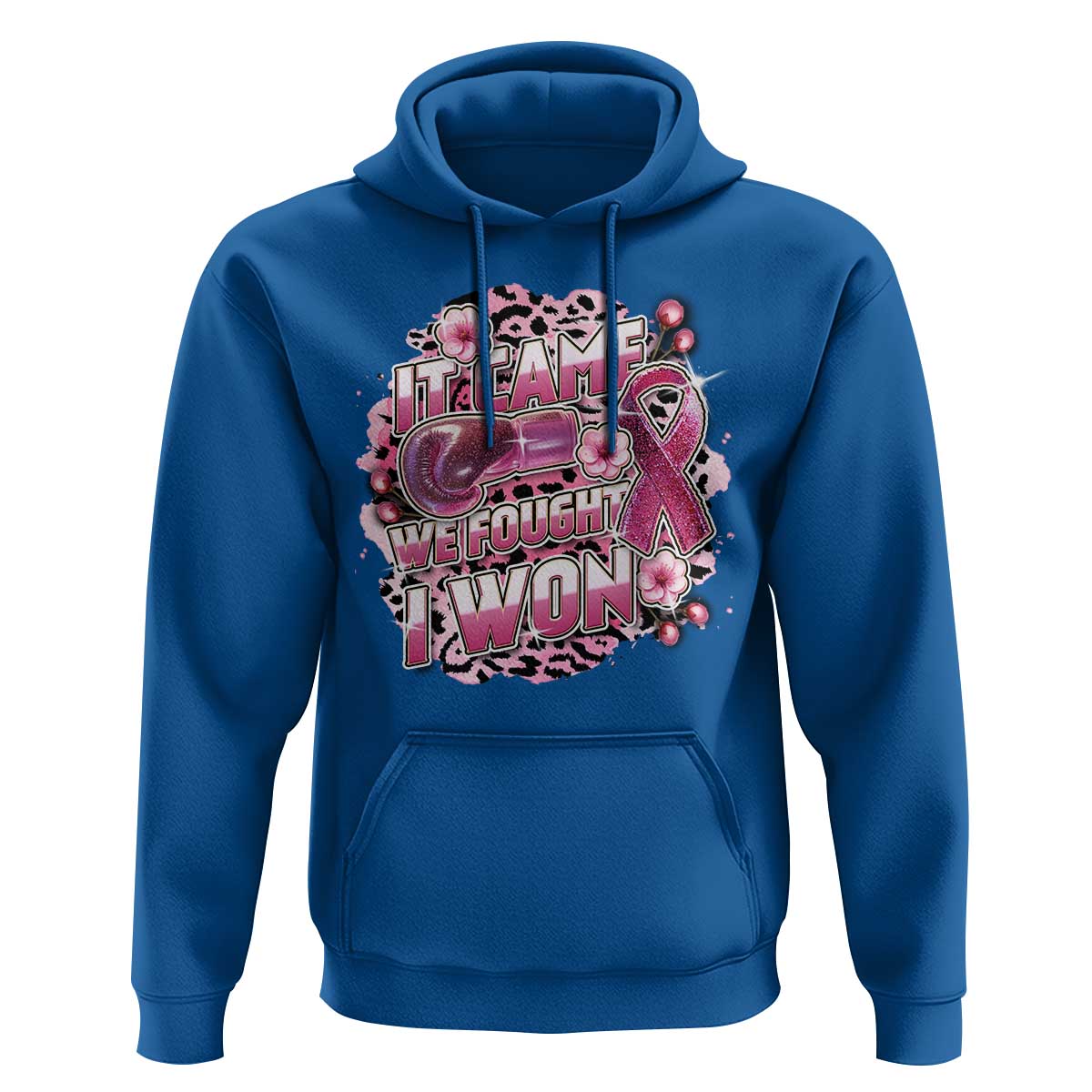 Breast Cancer Awareness Hoodie It Came We Fought I Won Boxing Gloves Pink Ribbon Flowers Leopard - Wonder Print Shop