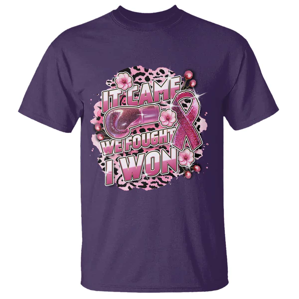 Breast Cancer Awareness T Shirt It Came We Fought I Won Boxing Gloves Pink Ribbon Flowers Leopard - Wonder Print Shop