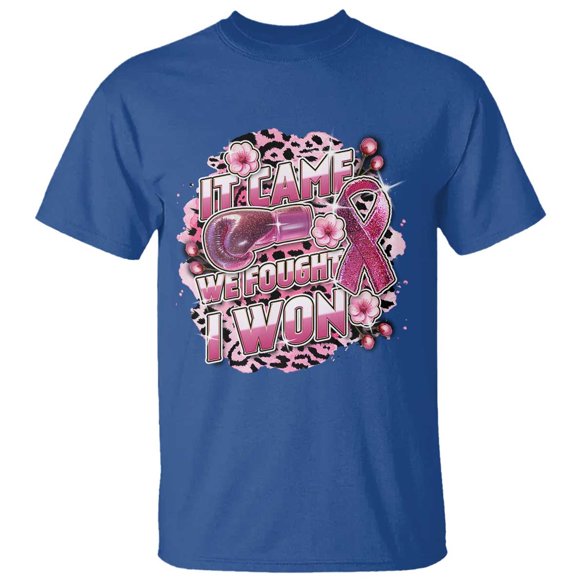 Breast Cancer Awareness T Shirt It Came We Fought I Won Boxing Gloves Pink Ribbon Flowers Leopard - Wonder Print Shop