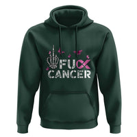Breast Cancer Awareness Hoodie Fuck Cancer Pink Ribbon Skeleton Hand Butterfly - Wonder Print Shop