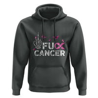 Breast Cancer Awareness Hoodie Fuck Cancer Pink Ribbon Skeleton Hand Butterfly - Wonder Print Shop