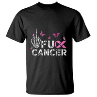 Breast Cancer Awareness T Shirt Fuck Cancer Pink Ribbon Skeleton Hand Butterfly - Wonder Print Shop