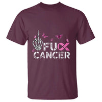 Breast Cancer Awareness T Shirt Fuck Cancer Pink Ribbon Skeleton Hand Butterfly - Wonder Print Shop