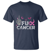 Breast Cancer Awareness T Shirt Fuck Cancer Pink Ribbon Skeleton Hand Butterfly - Wonder Print Shop