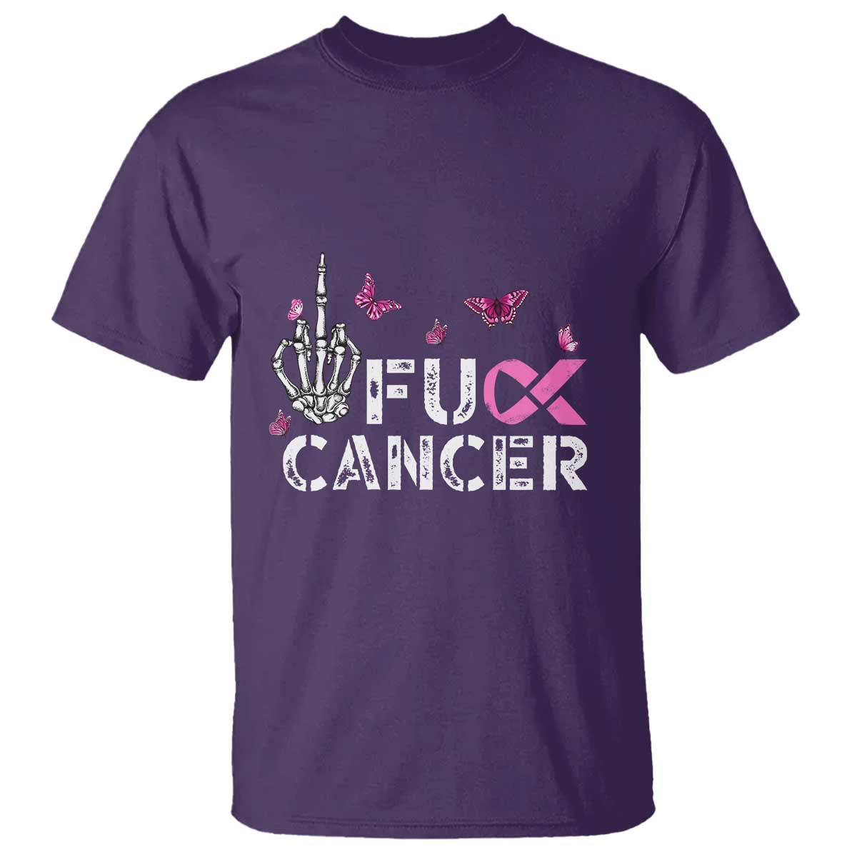 Breast Cancer Awareness T Shirt Fuck Cancer Pink Ribbon Skeleton Hand Butterfly - Wonder Print Shop