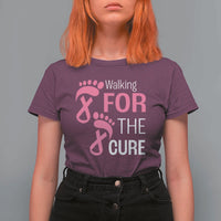 Breast Cancer Awareness T Shirt For Women Walking For The Cure Pink Ribbon Footprints - Wonder Print Shop