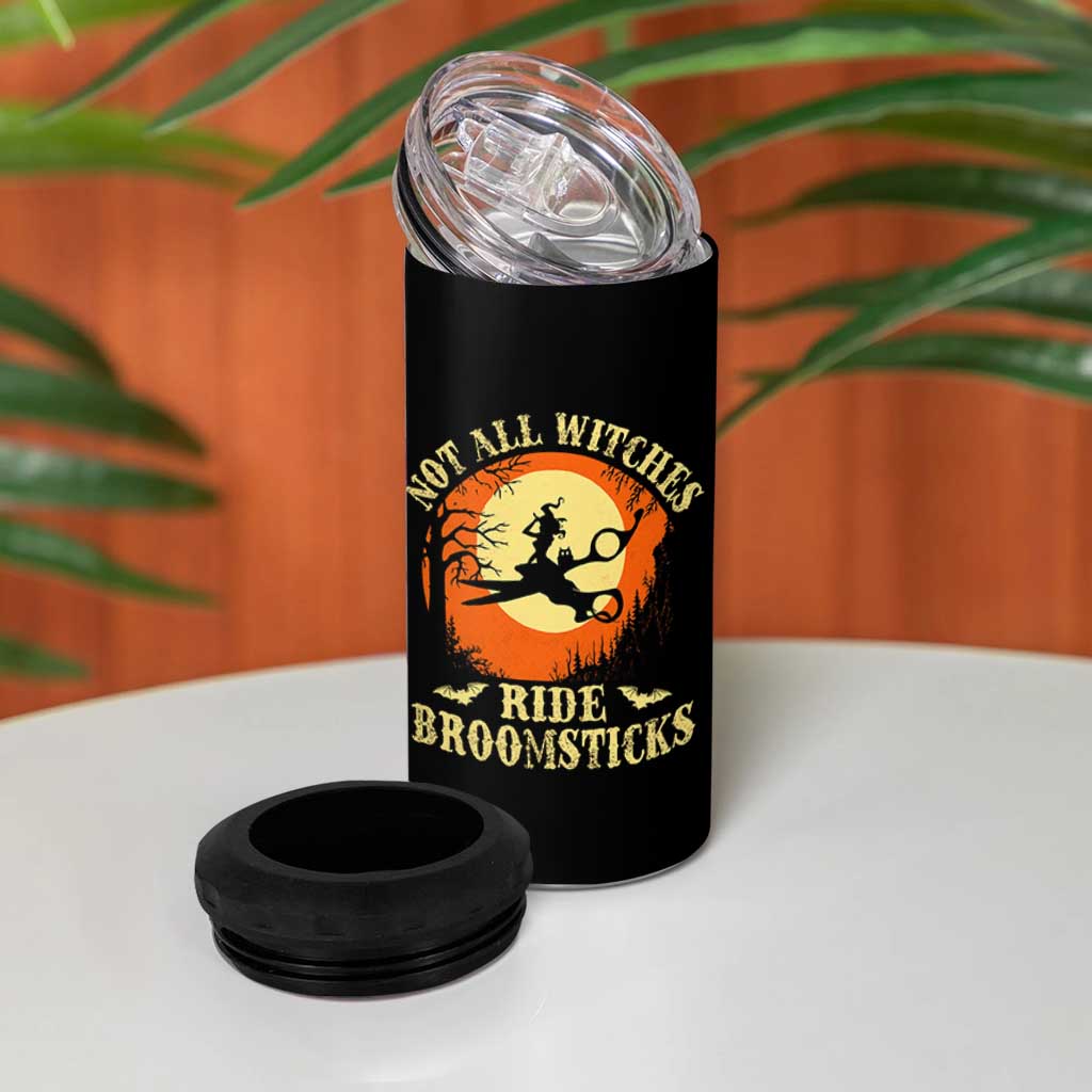 Funny Lesbian Witch Halloween 4 in 1 Can Cooler Tumbler Not All Witches Ride Broomsticks - Wonder Print Shop