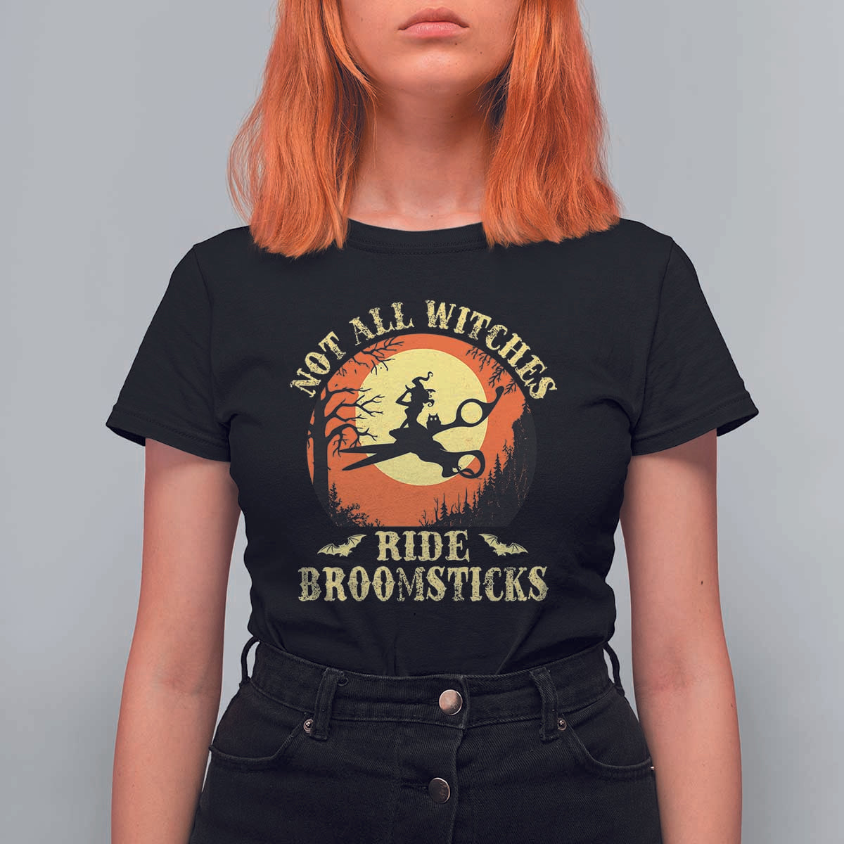 Funny Lesbian Witch Halloween T Shirt For Women Not All Witches Ride Broomsticks - Wonder Print Shop