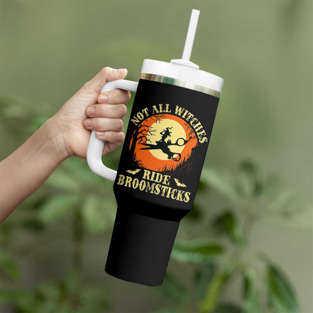 Funny Lesbian Witch Halloween Tumbler With Handle Not All Witches Ride Broomsticks - Wonder Print Shop