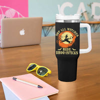 Funny Lesbian Witch Halloween Tumbler With Handle Not All Witches Ride Broomsticks - Wonder Print Shop