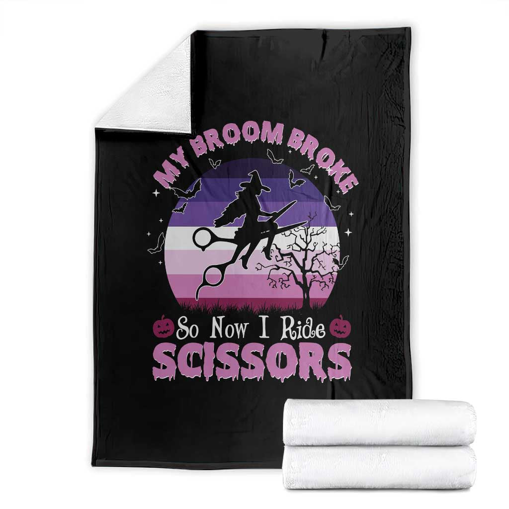 Funny Lesbian Witch Halloween Throw Blanket My Broom Broke So Now I Ride Scissors - Wonder Print Shop