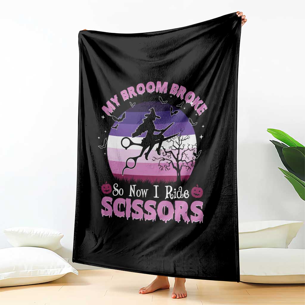 Funny Lesbian Witch Halloween Throw Blanket My Broom Broke So Now I Ride Scissors - Wonder Print Shop