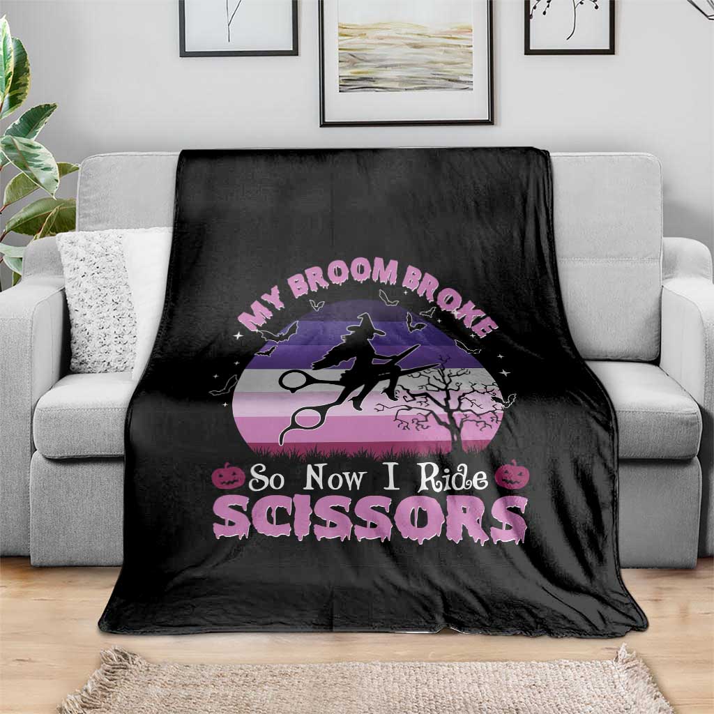 Funny Lesbian Witch Halloween Throw Blanket My Broom Broke So Now I Ride Scissors - Wonder Print Shop