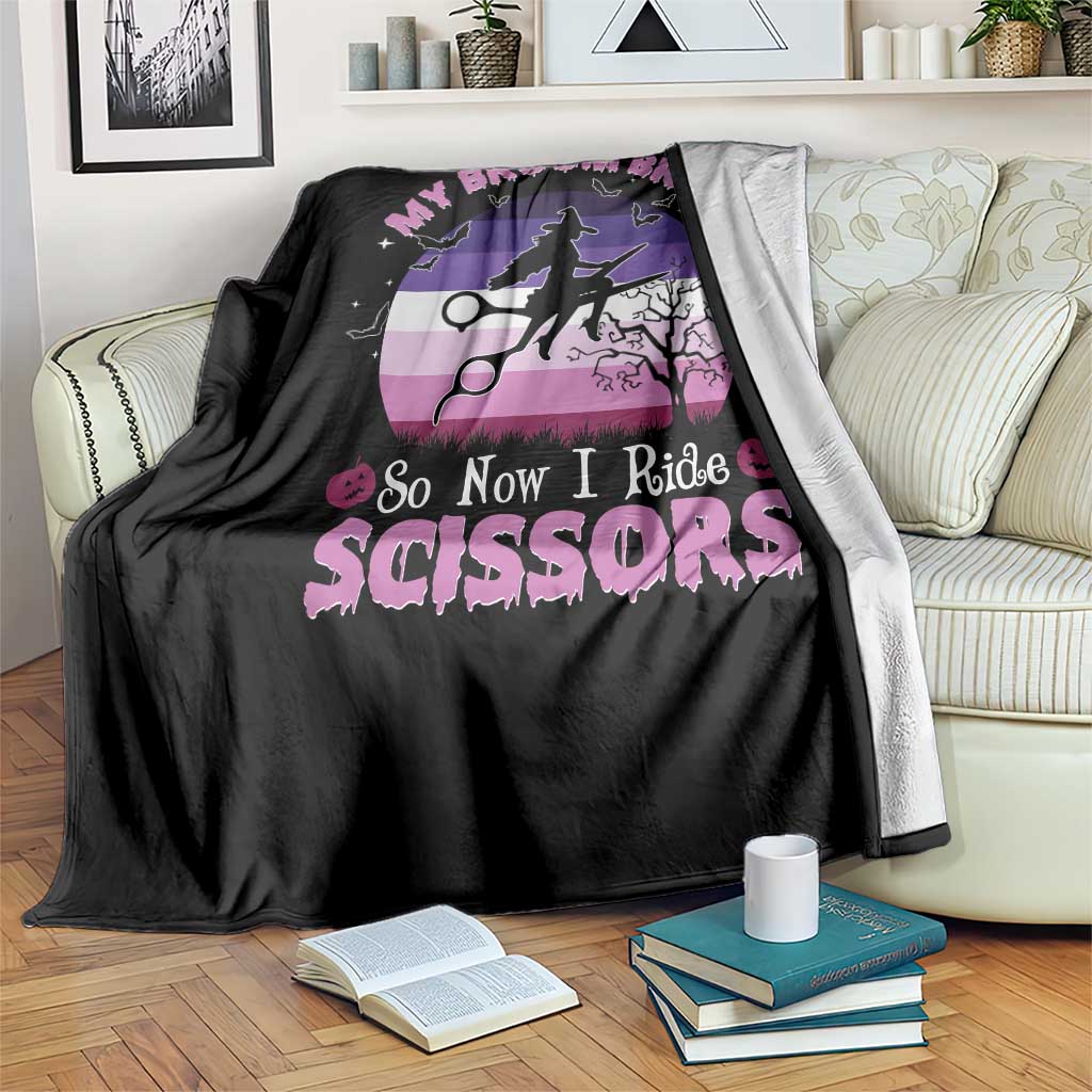 Funny Lesbian Witch Halloween Throw Blanket My Broom Broke So Now I Ride Scissors - Wonder Print Shop