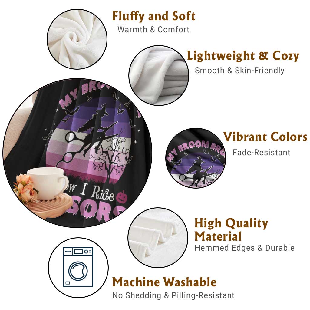 Funny Lesbian Witch Halloween Throw Blanket My Broom Broke So Now I Ride Scissors - Wonder Print Shop