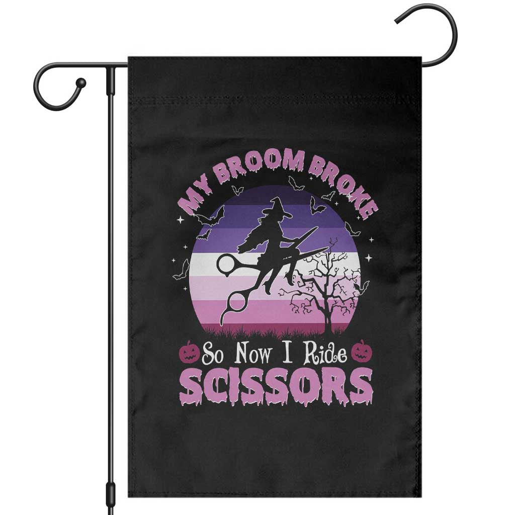Funny Lesbian Witch Halloween Garden Flag My Broom Broke So Now I Ride Scissors - Wonder Print Shop