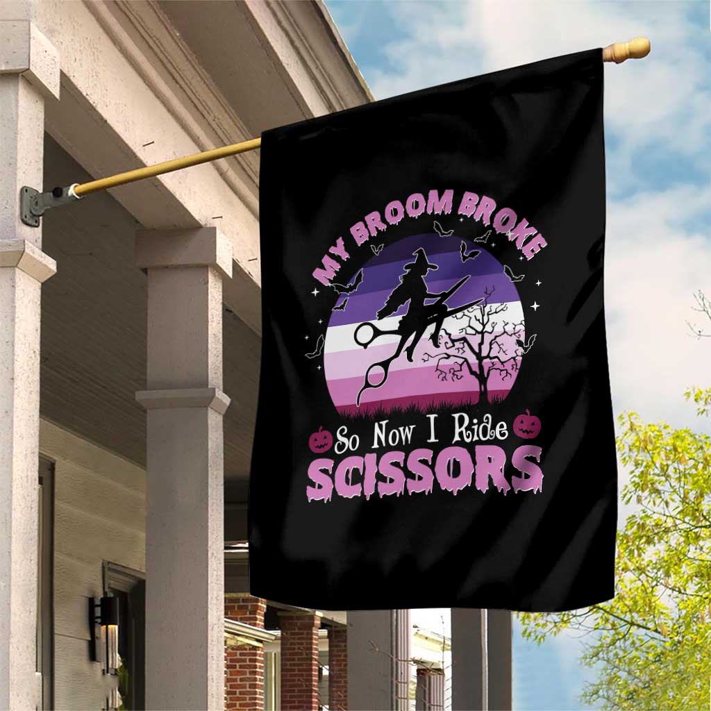 Funny Lesbian Witch Halloween Garden Flag My Broom Broke So Now I Ride Scissors - Wonder Print Shop