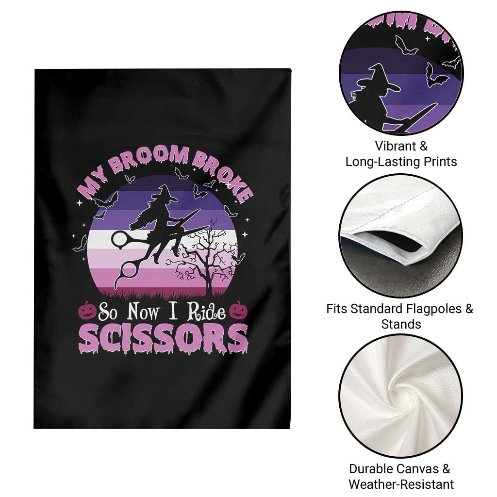 Funny Lesbian Witch Halloween Garden Flag My Broom Broke So Now I Ride Scissors - Wonder Print Shop