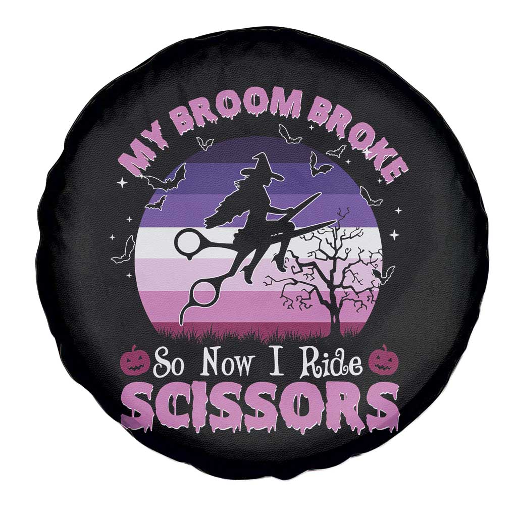 Funny Lesbian Witch Halloween Spare Tire Cover My Broom Broke So Now I Ride Scissors - Wonder Print Shop