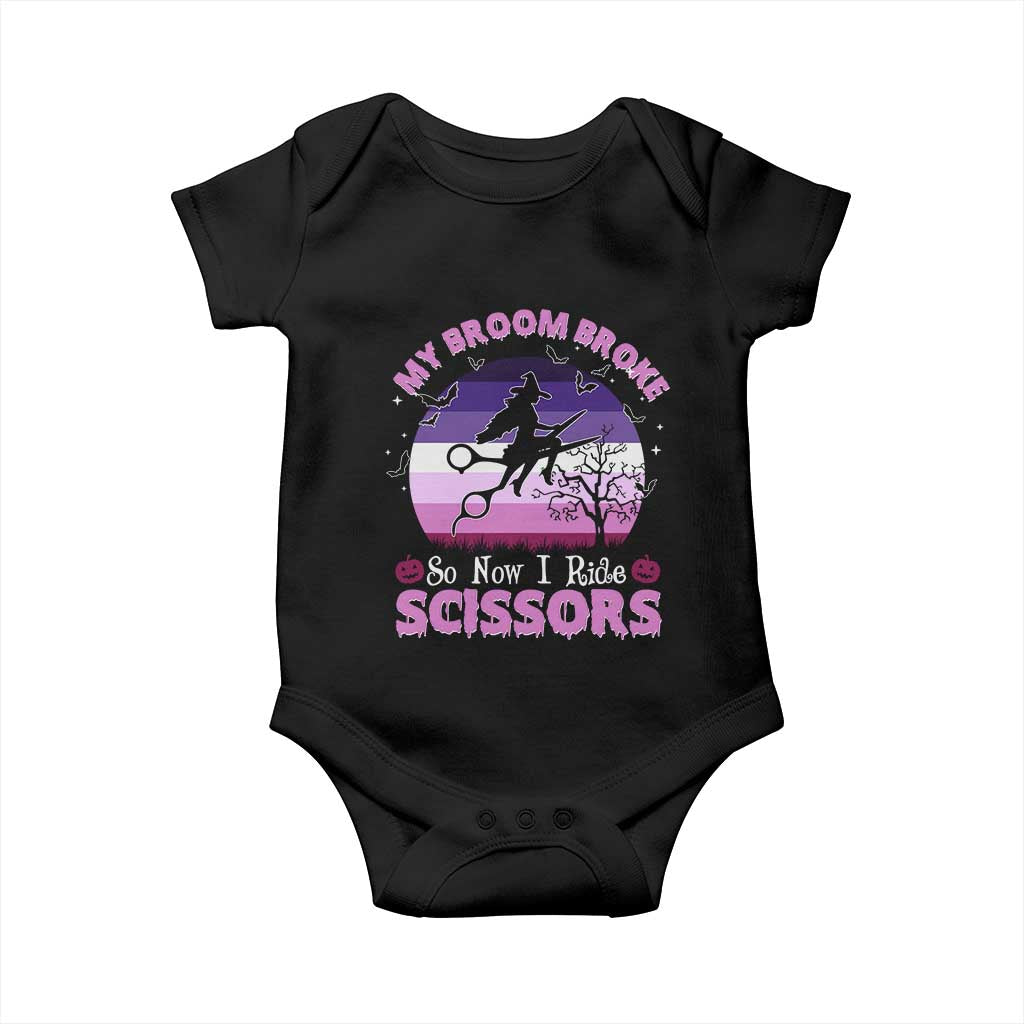 Funny Lesbian Witch Halloween Baby Onesie My Broom Broke So Now I Ride Scissors - Wonder Print Shop