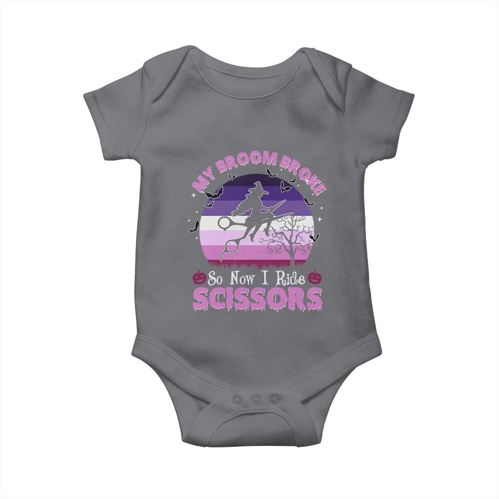 Funny Lesbian Witch Halloween Baby Onesie My Broom Broke So Now I Ride Scissors - Wonder Print Shop