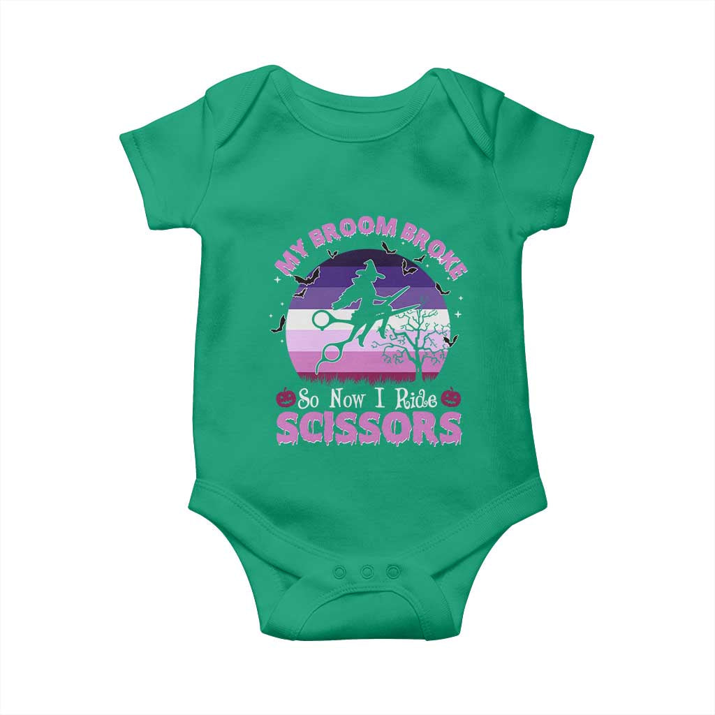 Funny Lesbian Witch Halloween Baby Onesie My Broom Broke So Now I Ride Scissors - Wonder Print Shop