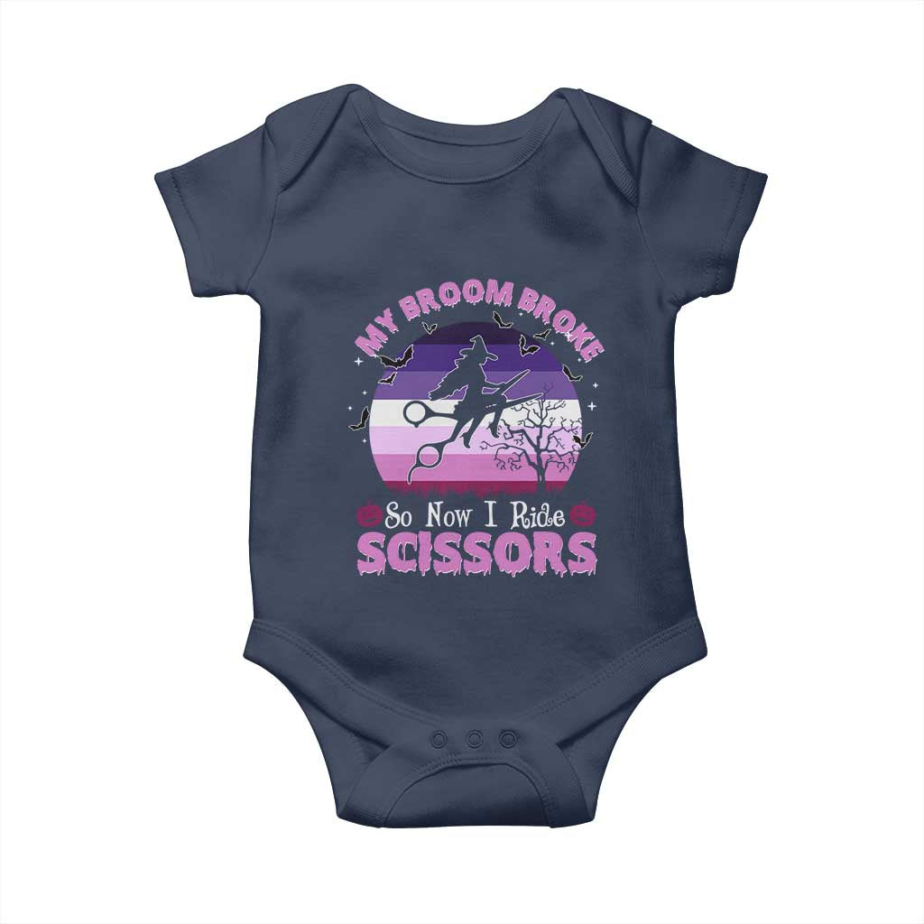 Funny Lesbian Witch Halloween Baby Onesie My Broom Broke So Now I Ride Scissors - Wonder Print Shop