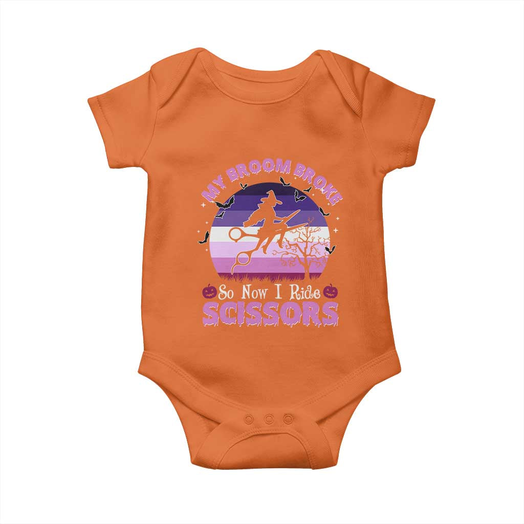 Funny Lesbian Witch Halloween Baby Onesie My Broom Broke So Now I Ride Scissors - Wonder Print Shop