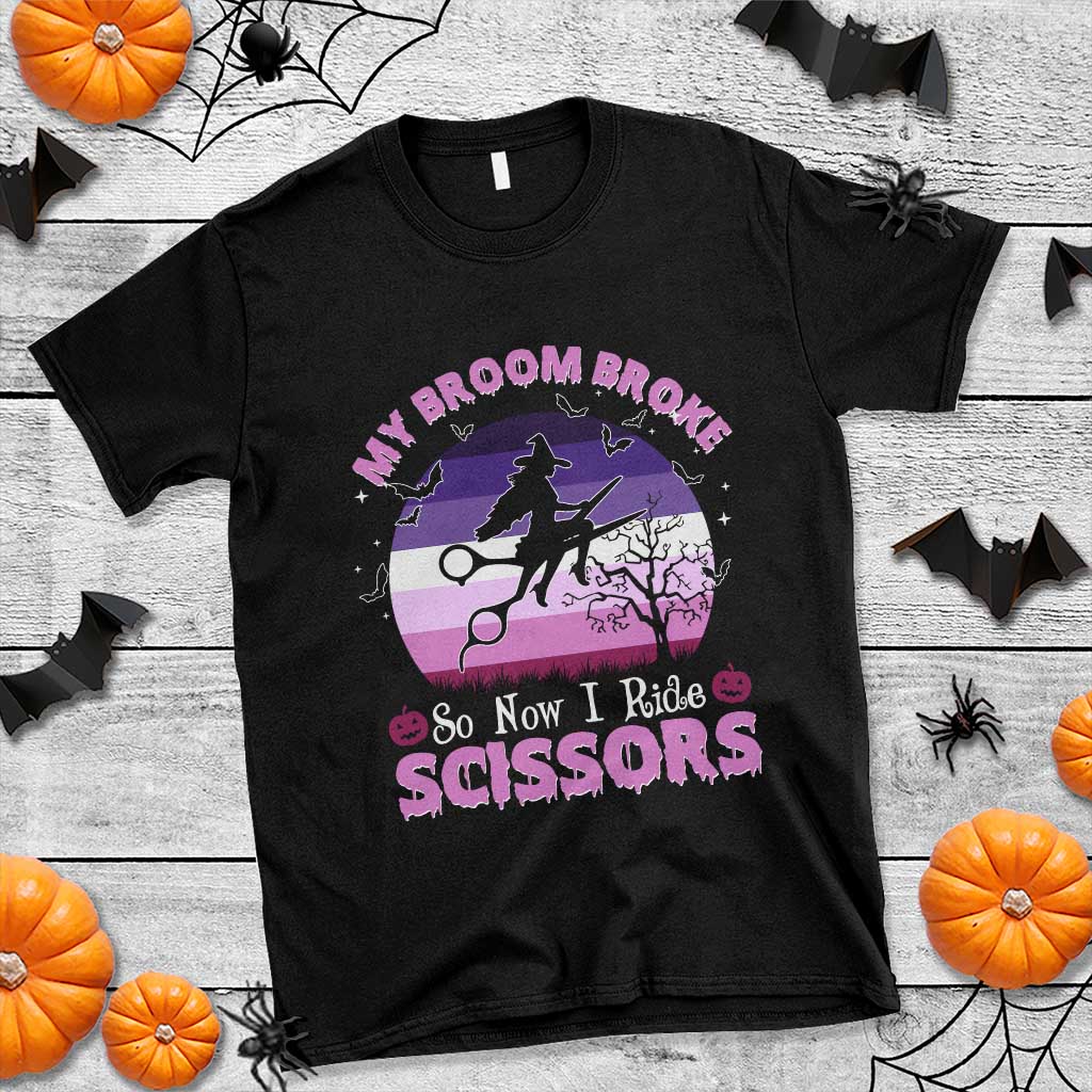 Funny Lesbian Witch Halloween T Shirt My Broom Broke So Now I Ride Scissors - Wonder Print Shop
