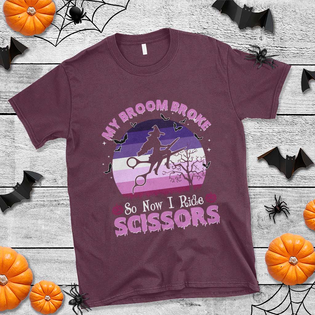 Funny Lesbian Witch Halloween T Shirt My Broom Broke So Now I Ride Scissors - Wonder Print Shop