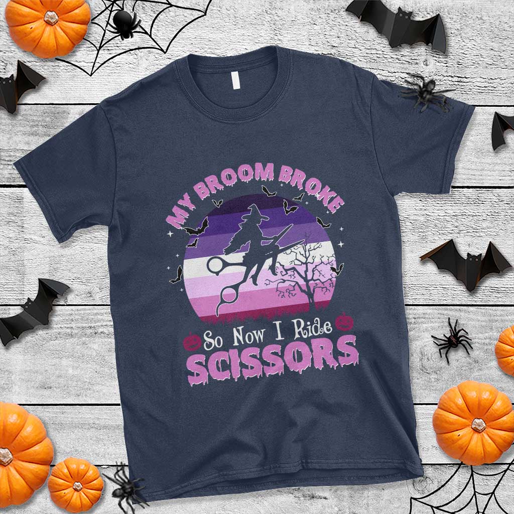 Funny Lesbian Witch Halloween T Shirt My Broom Broke So Now I Ride Scissors - Wonder Print Shop